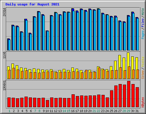Daily usage for August 2021